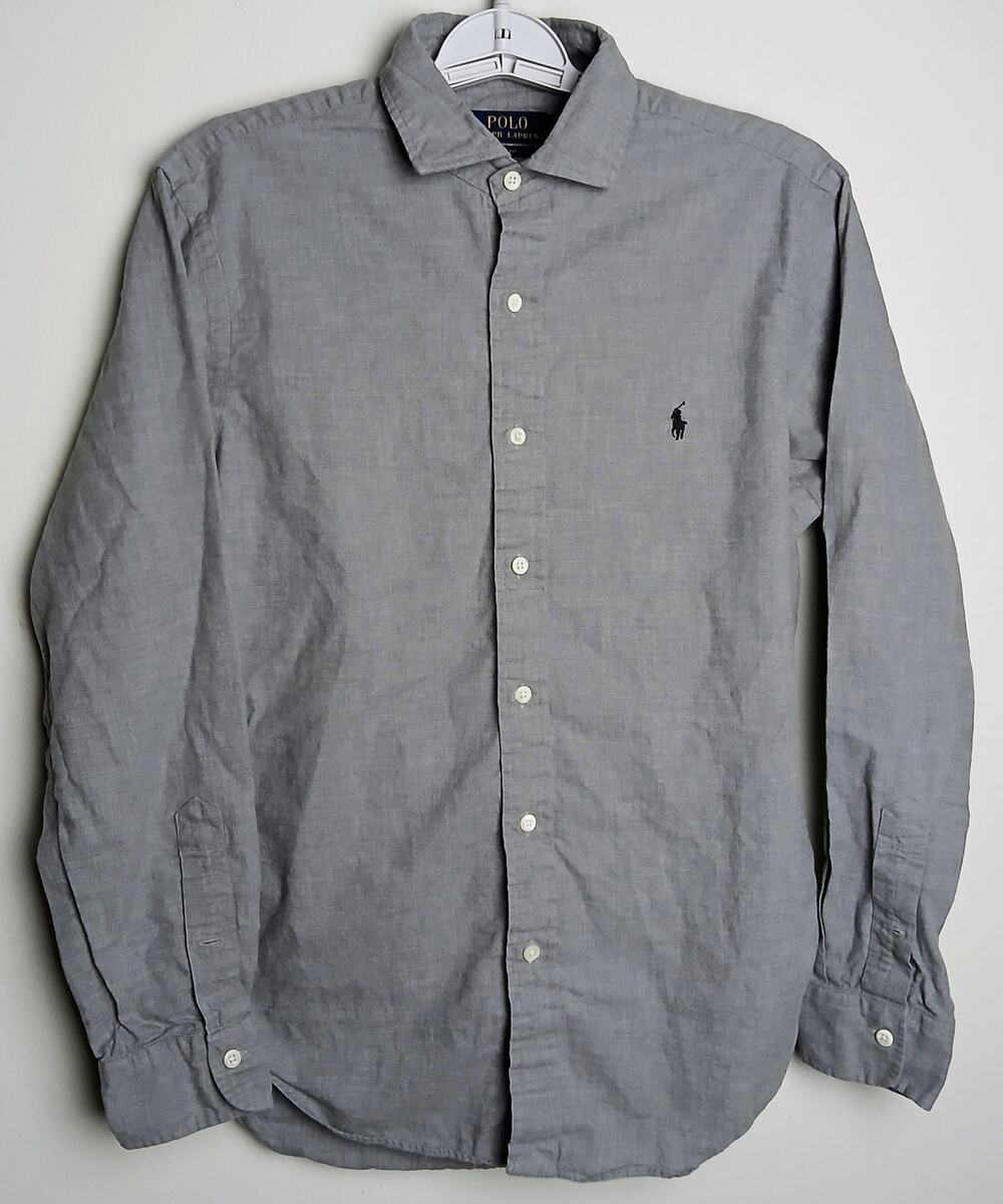 Polo Ralph Lauren Mens Medium Gray Slim Fit Oxford Button Down Shirt Long Sleeve